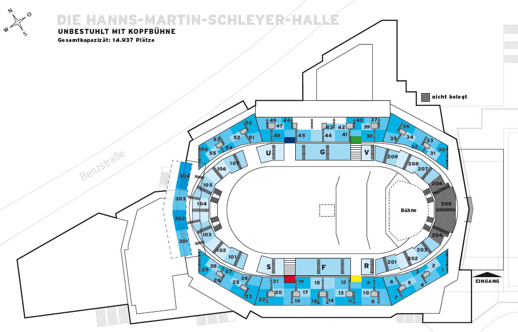 Schleyer-Halle Sitzplan Unbestuhlt mit Kopfbühne